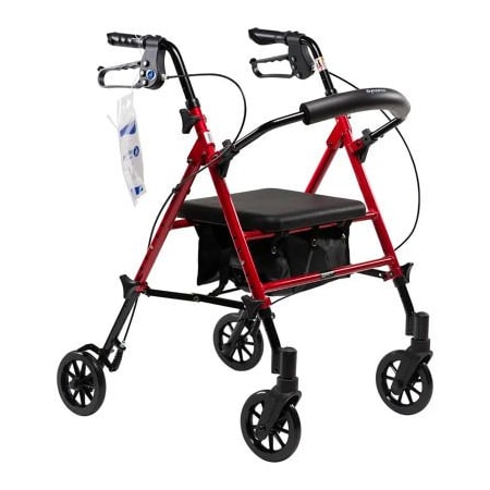Dynarex Dynarex DynaGo Flex Rollator W/ Adjustable Seat Height & Detachable Caster, Red 10204
